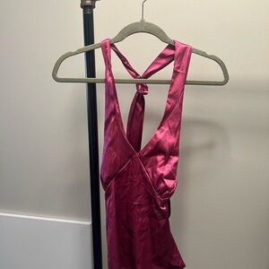Satin Halter Top in Fuchsia